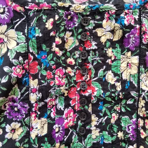 Kirra Racerback Rayon Black Floral Pleated Tank - Picture 3 of 6